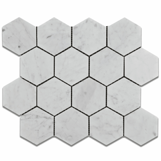 carrara-white-hexagon-mosaic-3x3