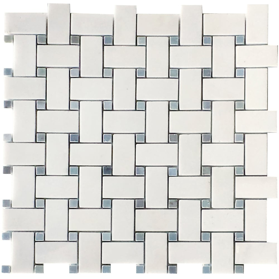 Thassos White - Basketweave with Blue Dots-Honed