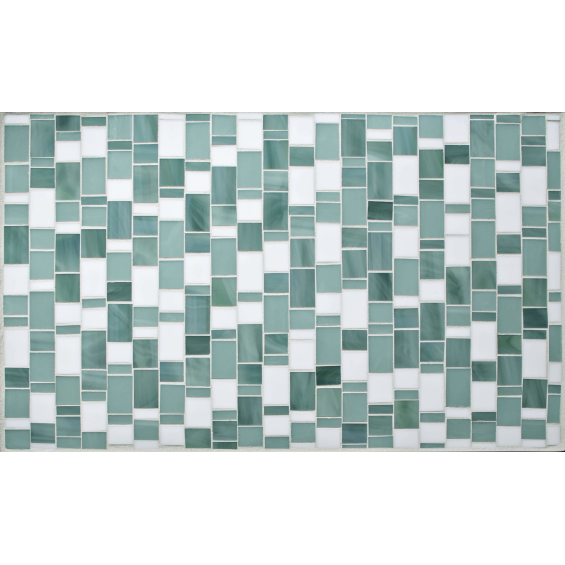 Color boards for the Devotion line from Oceanside Glasstile in colors Mistique and Blissful Breeze.