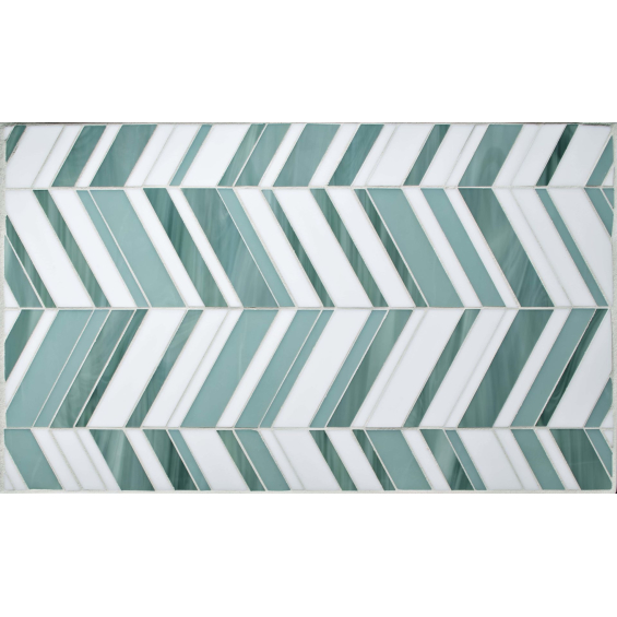 Color boards for the Devotion line from Oceanside Glasstile in colors Mistique and Blissful Breeze.