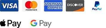 Visa, Mastercard, AMEX, Discover, PayPal, Apple Pay, Google Pay