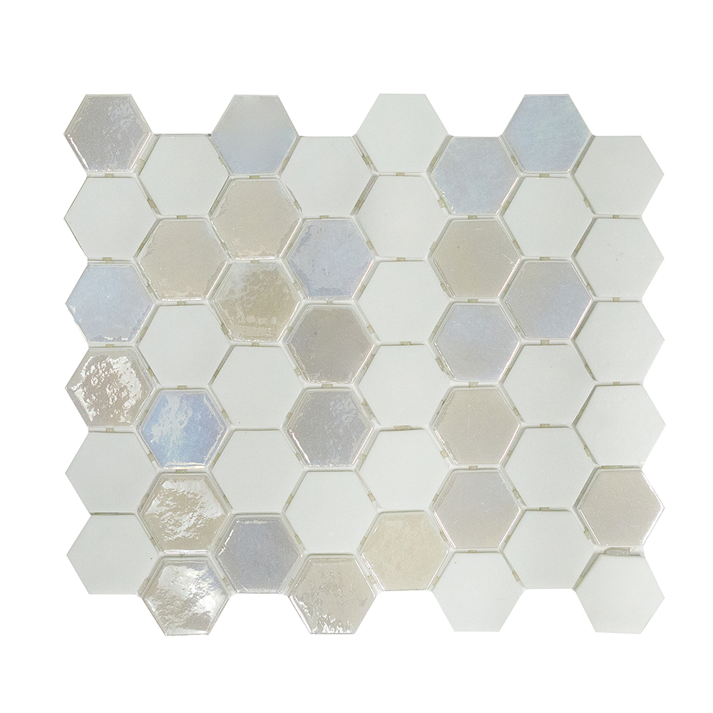 White Ceramic And Pearl Glass Hexagon Mosaic Tile