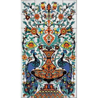 Arto Deco - 24x42 Two Peacocks and Vase Mural SM904