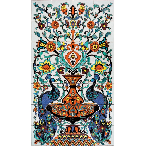 Two Peacocks and Vase Mural_default