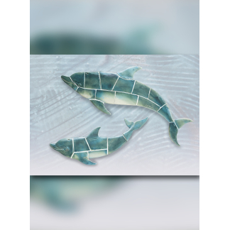 Water World Art Mosaics - Large And Small Dolphin 60" x 22 34" x  14"