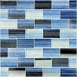 Mirage - Blue Black Blend 1-1/2x3 Mosaic Glass Tile
