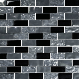 Titanium - Black Blend 1x2 Glass Tile Mosaic