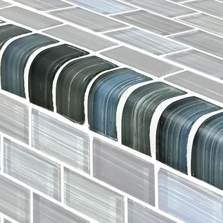 Watercolors - Steel Blue Gray Blend Trim 1x2 Glass Tile Liner Foot