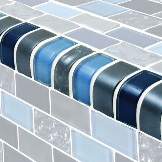Titanium - Blue Blend Trim 1x2 Glass Tile Liner Foot